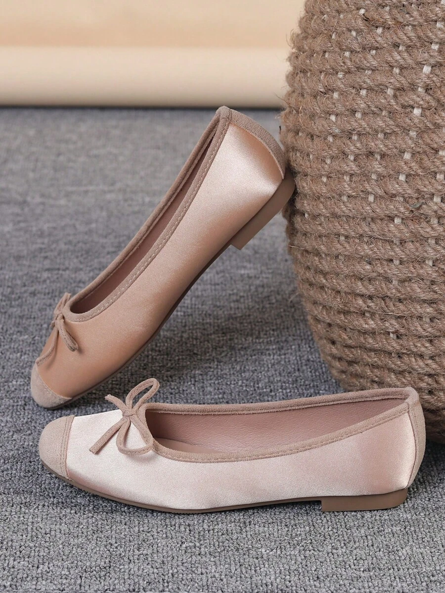 Bailarinas para mujer, zapatos planos de punta cuadrada con suela blanda, zapatos planos versátiles con lazo, mocasines planos color champán, tallas 35-43 (corre un número talla grande grande)