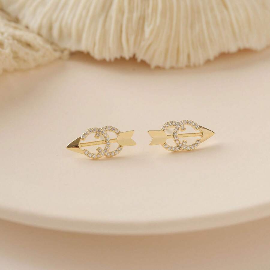 1pc Mini C&Heart Design Earrings, Minimalist Style Elegant Korean Ear Studs Earrings