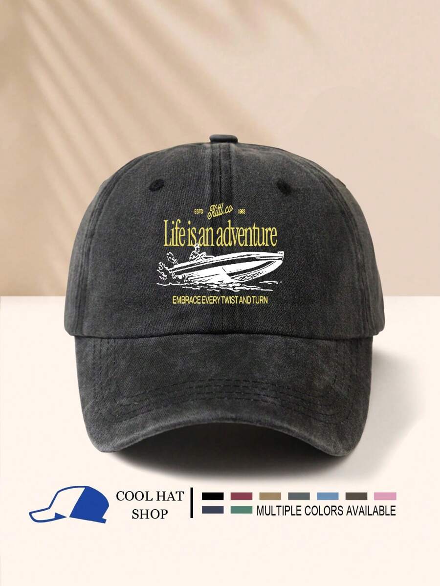 Vintage Washed "Ship Yellow Letter" Adjustable Baseball Cap - Lightweight Polyester, Ideal For Outdoor Activities & Gifts, Outdoor Sports Cap | Vintage Style Cap | Lightweight Headgear