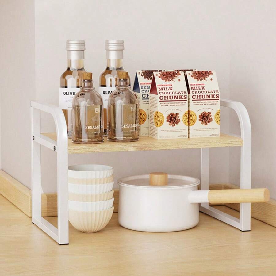 1 Piece, Iron + Density Plate Material, White Kitchen Rack, Small Square Tube Plate Rack, Kitchen Single Layer Rack. Lightweight And Compact, It Can Be Used In Any Kitchen Scene. Place It In The Kitchen And It Is Convenient For Storing And Organizing Kitchen Miscellaneous Goods And Kitchen Utensils.