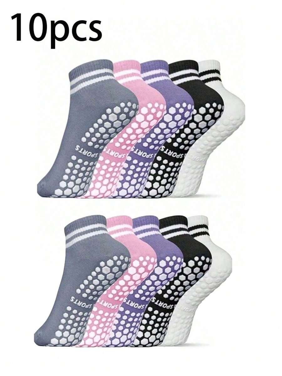 5 paires de chaussettes antidérapantes pour femmes, chaussettes de yoga Pilates à double rayure antidérapantes, pour l'exercice, le ballet, le sport, des chaussettes mi-mollet, 2/4/10/20/30/50 pièces