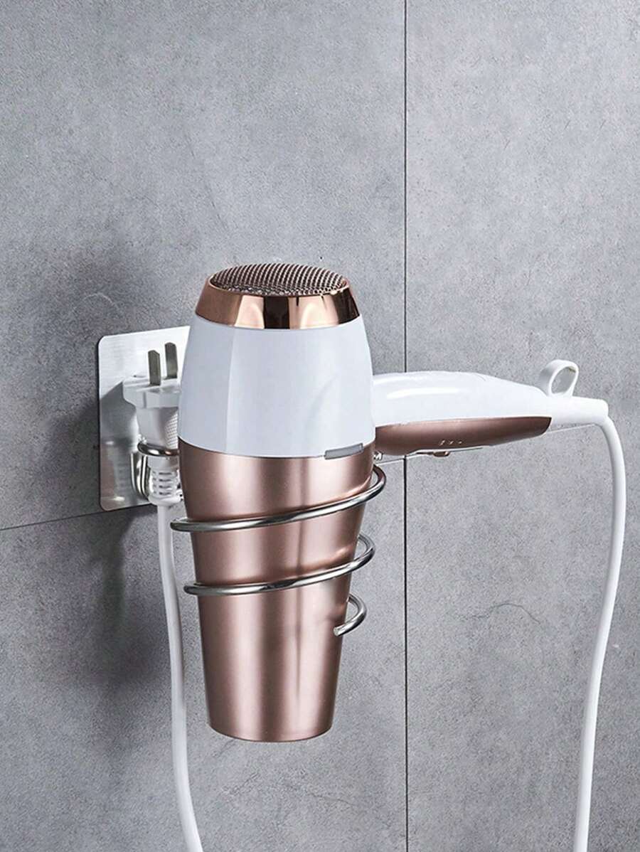 1 Stück nahtloser Klebehaartrockner-Ständer aus rostfreiem Stahl für das Badezimmer ohne Bohren (zufällige Farbe & Stil)