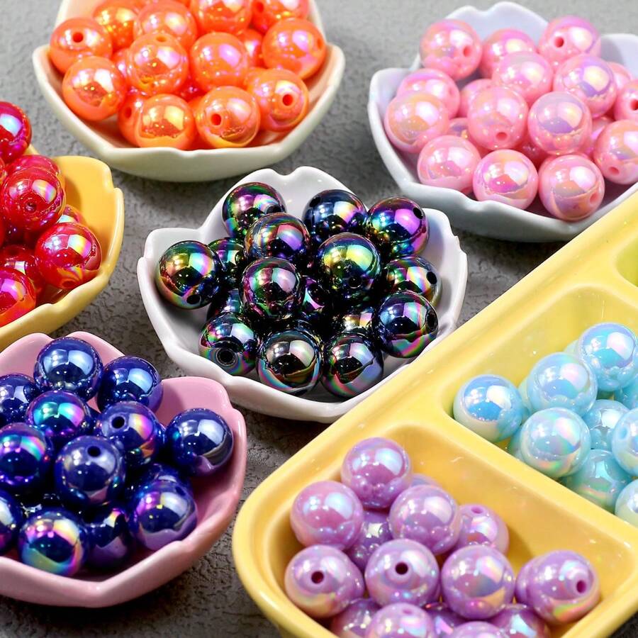 12 Stück 16mm bunte Kaugummi-runde Acrylperlen - dickwandige lose Kunststoffperlen, geeignet für DIY-Schmuckherstellung und Schlüsselanhänger-Charms, Bastelzubehör, Dekorationsperlen