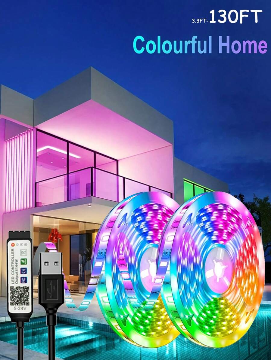 1/2 Rolle Raumdekor LED Beleuchtung, 130ft/100ft/65ft/50ft/32,8ft/16,4ft RGB LED Streifen Beleuchtung für Heim Dekoration, Festivalparty, Wohnzimmer, Schlafzimmer, hochwertige LED Lichtleiste, Geschenk TV Hintergrundbeleuchtung, 1m-5m (ohne Fernbedienung)