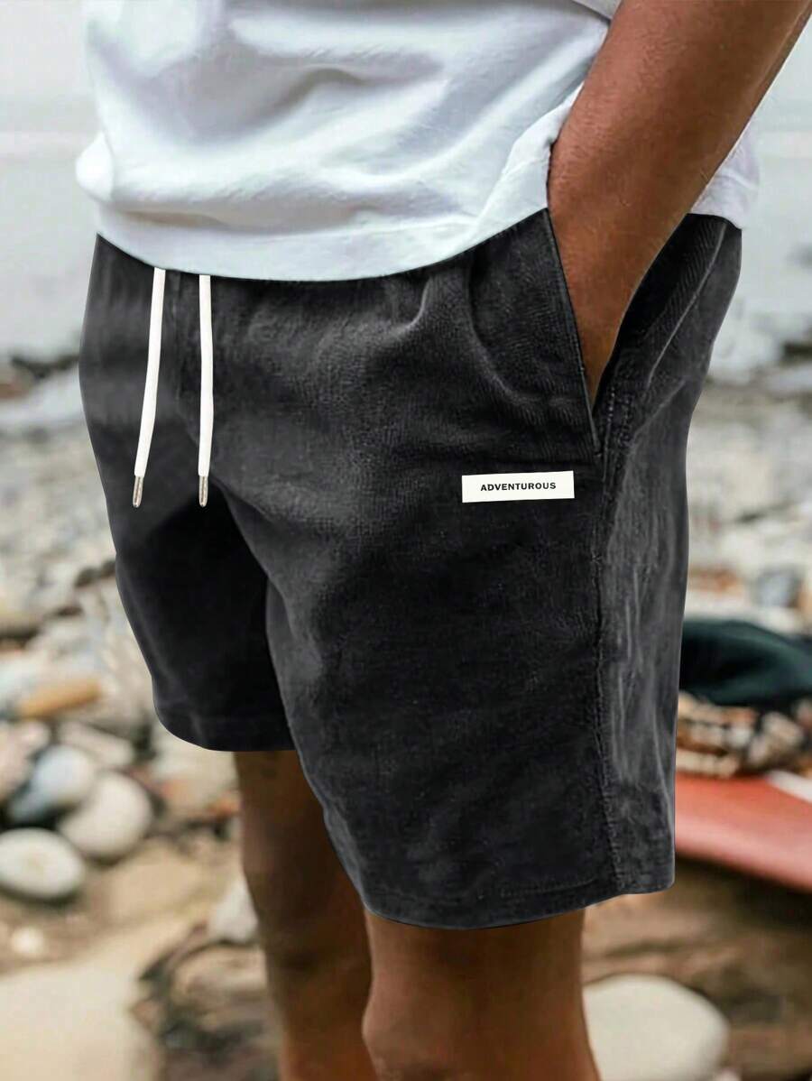 Men's Corduroy Casual Straight Leg Shorts, Summer Minimalist Printed Loose Fit Knee Length Pants