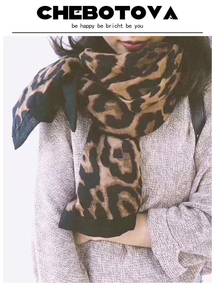 1pc Women's Leopard Print Shawl Scarf, Bohemian Style For Daily Wear And Photo Decorations