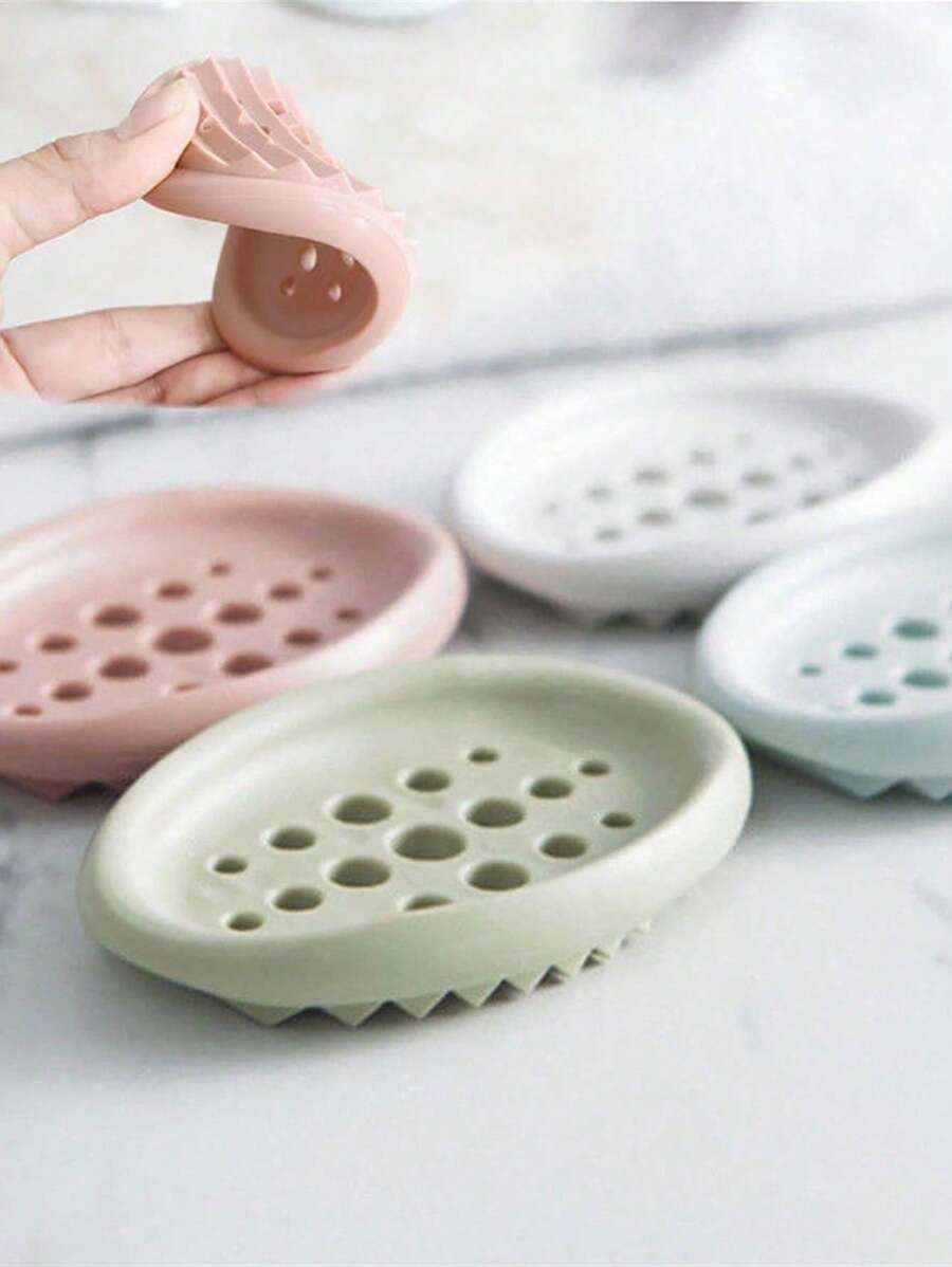 1pc Silicone Soap Dish - Stylish Oval Self-Draining Soap Holder With Multifunctional Storage Rack - Perfect For Bathroom Countertops, Sinks, And Countertops, Ideal For Keeping Soap Bars Within Reach, Space-Saving Bathroom Accessories