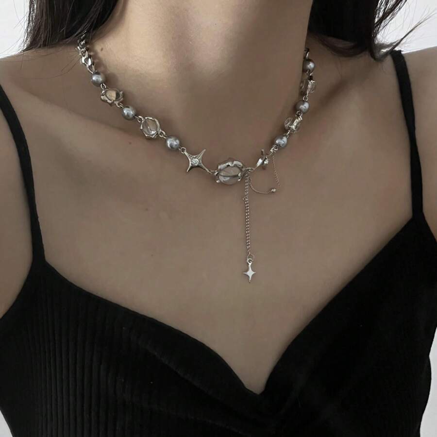 1 pieza Collar de flecos elegante de luz de luna para mujer, vintage personalizado apto para uso diario, bar, fiesta, festival de música
