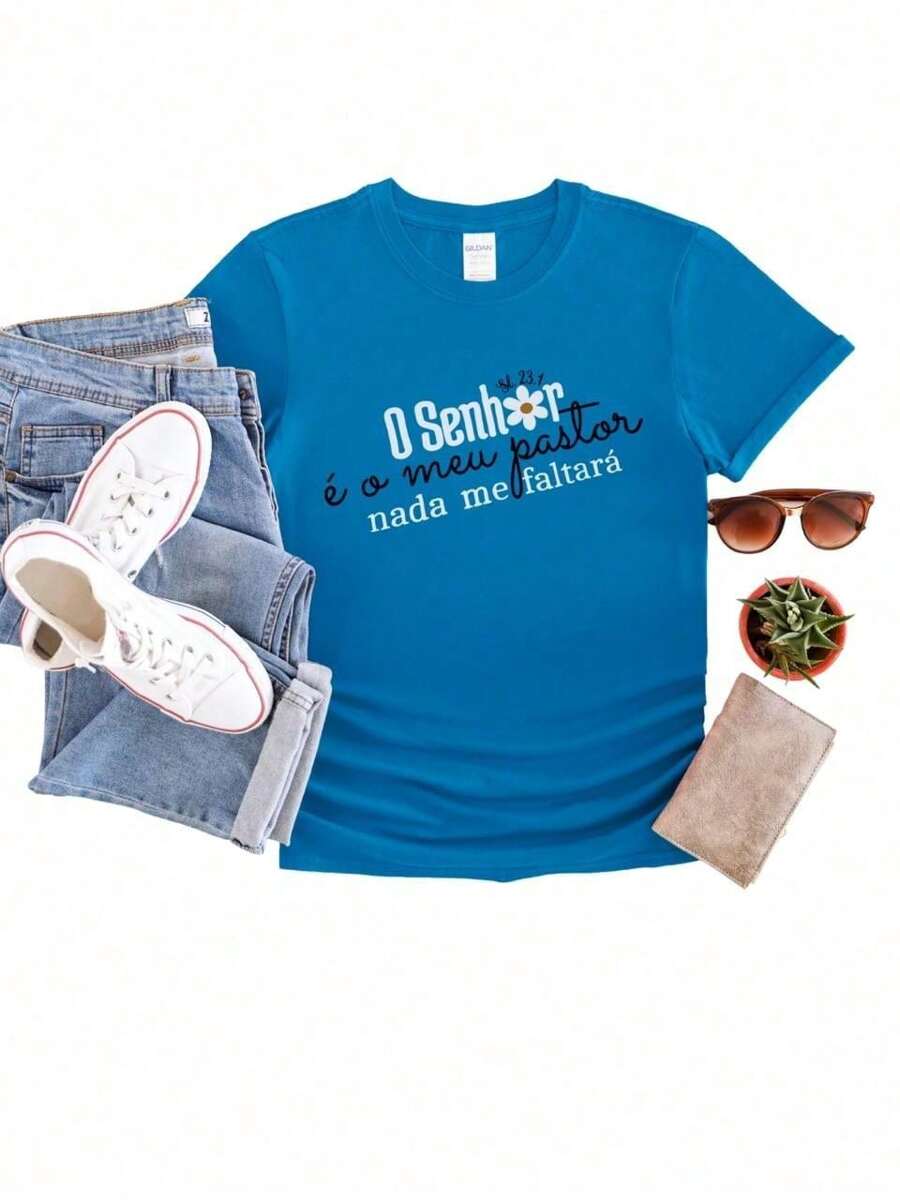 Blusa Feminina Algodão Cristã Evangélica TShirt Camiseta Onde há Fé Marsala CMS