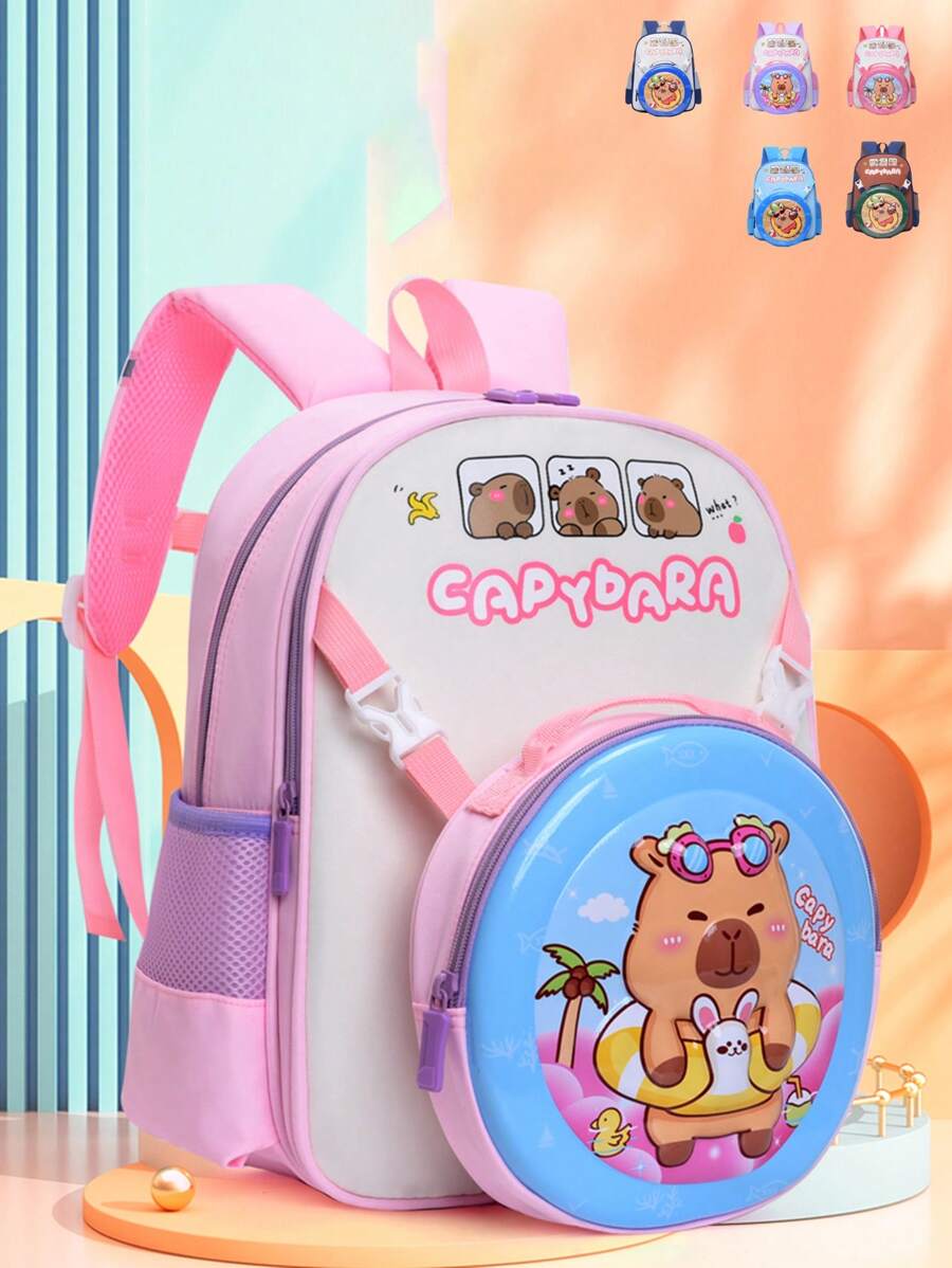 1 pieza Nueva mochila de alta gama para niña con diseño lindo de capibara de nailon, nuevo bolso de moda, combinación de colores frescos y estimulantes, estilo juvenil de niña, correas ajustables, casual y de moda, muy adecuado para salir y también como regalo para amigos