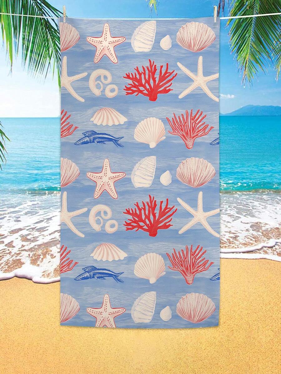 Toalha de praia estampada, 1 peça, com estampa de estrelas do mar e corais, versátil como roupa de banho, toalha de banho, toalha de microfibra macia e absorvente para praia, piscina, academia, ioga, leve e portátil para viagens e férias de verão, disponível em tamanho regular e grande (tamanho pequeno de 35 x 75 cm, recomendado 150 cm ou mais)