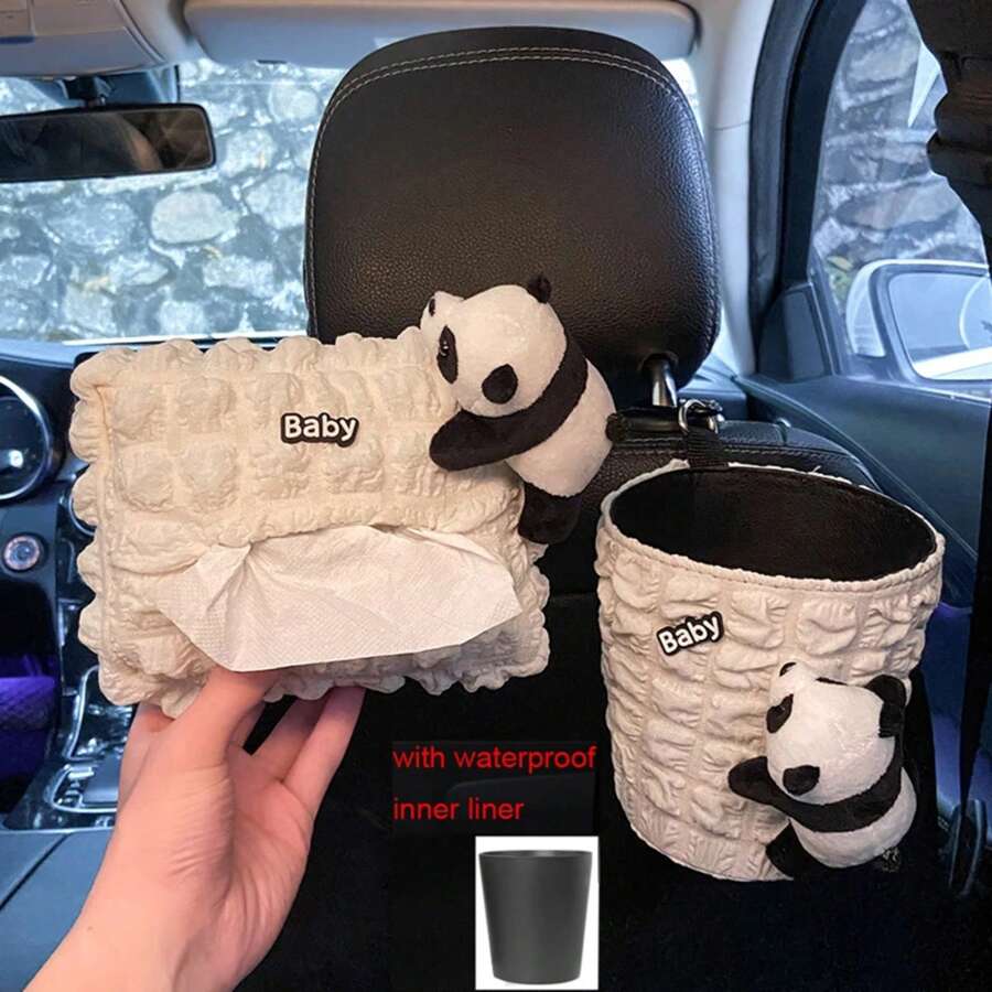 Cute Cartoon Panda Trash Can For Car With Waterproof Coating For Rear Seat Headrest Mini Trash Bag For Car Air Vent