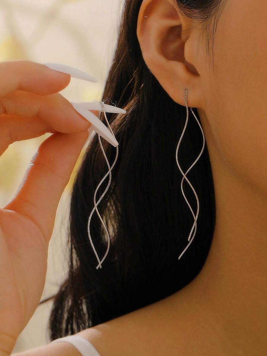 1 par de pendientes largos con flecos para mujer, accesorio versátil y minimalista de moda adecuado para el uso diario, eventos sociales y reuniones