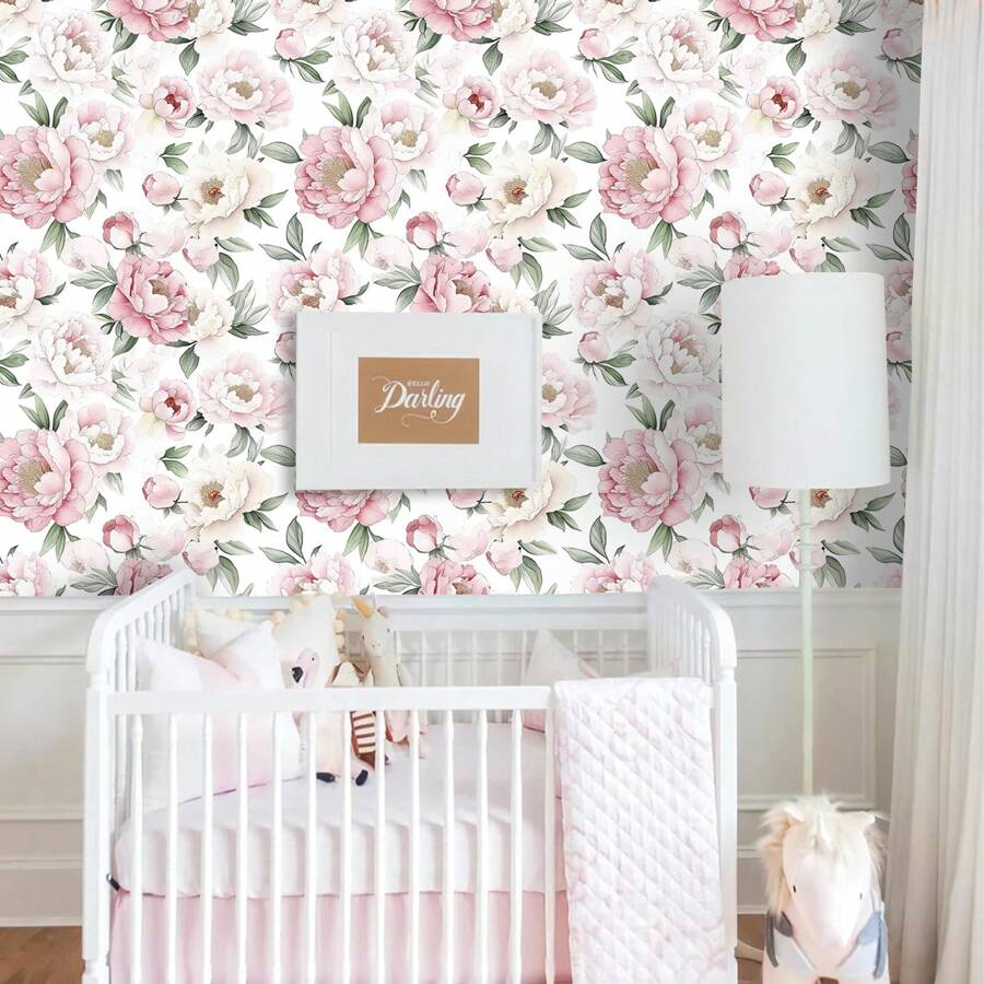 1 Rolo Papel de Parede Adesivo Peônia Rosa, Papel de Parede Estilo Boêmio Retrô, À Prova d'Água, Durável, Papel de Contato Vinil Destacável e Colante, Adesivo com Padrão de Flor Rosa em Bottom Claro, Adesivo de Decoração de Arte para Casa, Adesivo de Arte de Parede