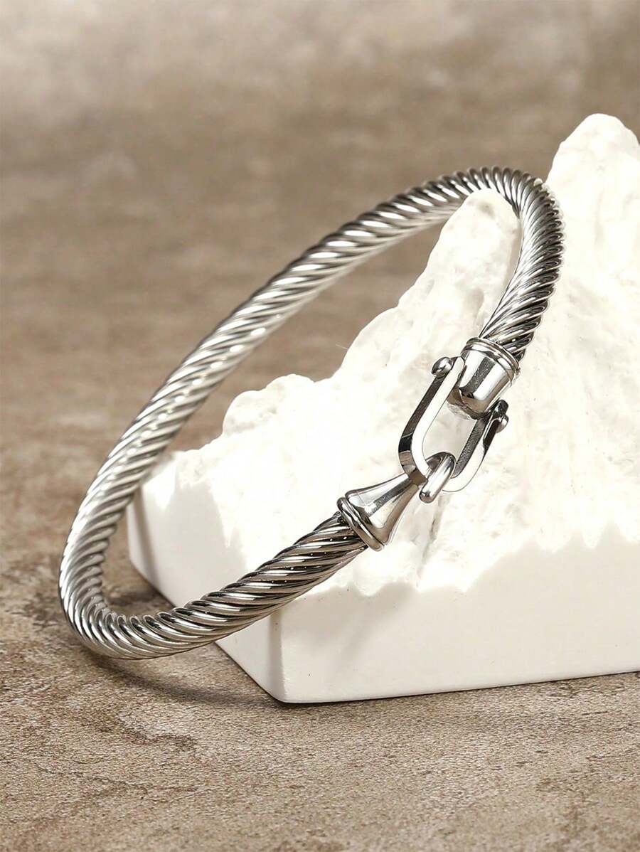 1pc Minimalist Horseshoe Lock Clasp Titanium Steel Bracelet For Women, Suitable For Girls, Ladies, Couples, Daily Jewelry Matching