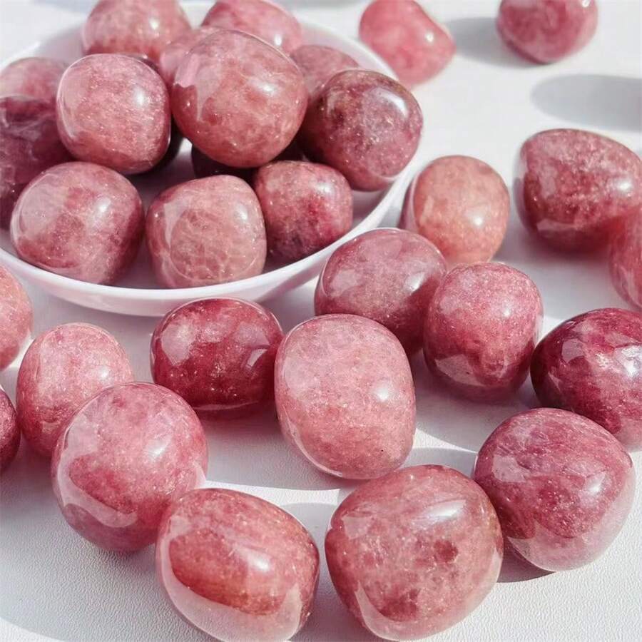 3pcs/5pcs Natural Polished Strawberry Quartz Tumbled Stones, Aromatherapy Stones, For Home Decor, Office Decor, Holiday Gifts, Etc.
