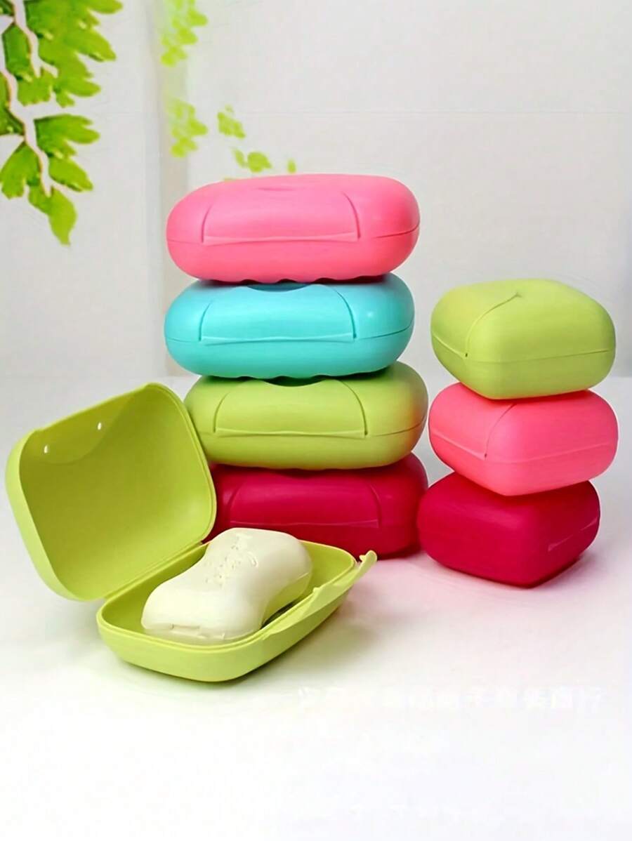 1 pièce Boîte à savon en plastique, boîte de rangement de savon de voyage avec couvercle, étui à savon portable, boîte de rangement de savon de couleur unie, boîte de rangement de savon avec égouttoir pour le voyage, le camping, la salle de sport, accessoires de salle de bain