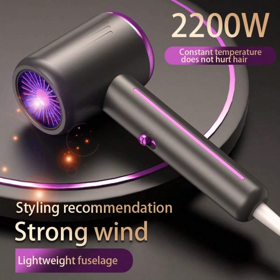 2200W Professional Hair Dryer - Powerful & Fast Drying, Adjustable Hot & Cool Air Temperature, Damage-Free For Home, Travel, Hotel, Salon Use