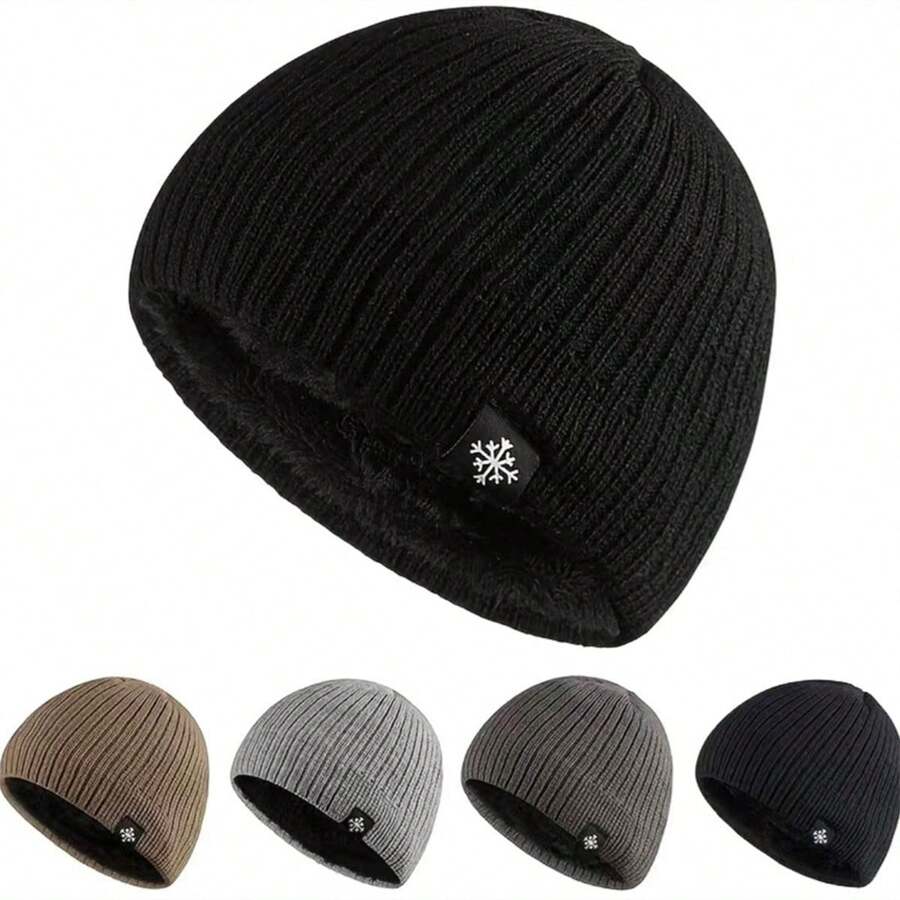 1pc Men's Dual-Layer Knitted Beanie Hat With Thermal Lining, Solid Color, Warm & Comfortable Ski Cap For Winter Outdoor Sports, Snowflake Pattern Suitable For Casual Daily Wear