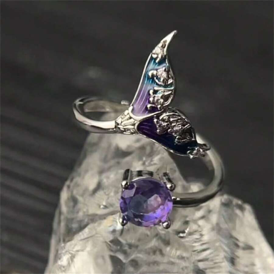 1 Stück minimalistische Damen Fashion Meerjungfrau Schweif offener Ring, Alltagszubehör und Geschenk geeignet für alle Jahreszeiten