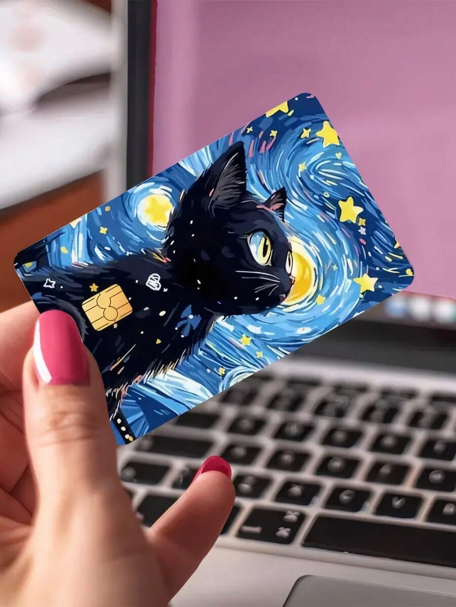 1 Stück Cartoon Sternenhimmel Katze Bankkarten Aufkleber, PVC kreative Chip Bankkarte, Debitkarte, Studentenausweis, Kreditkartenhülle, Kunstaufkleber, Kartenschutzhülle, Schulsaisonbedarf