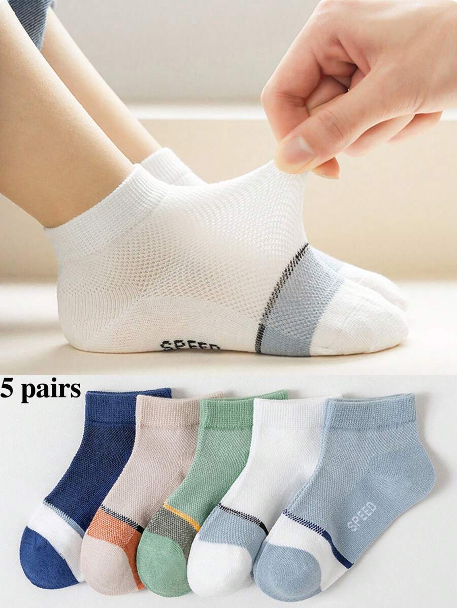 5 pares de calcetines delgados para niños en primavera y verano, calcetines para niños, calcetines deportivos