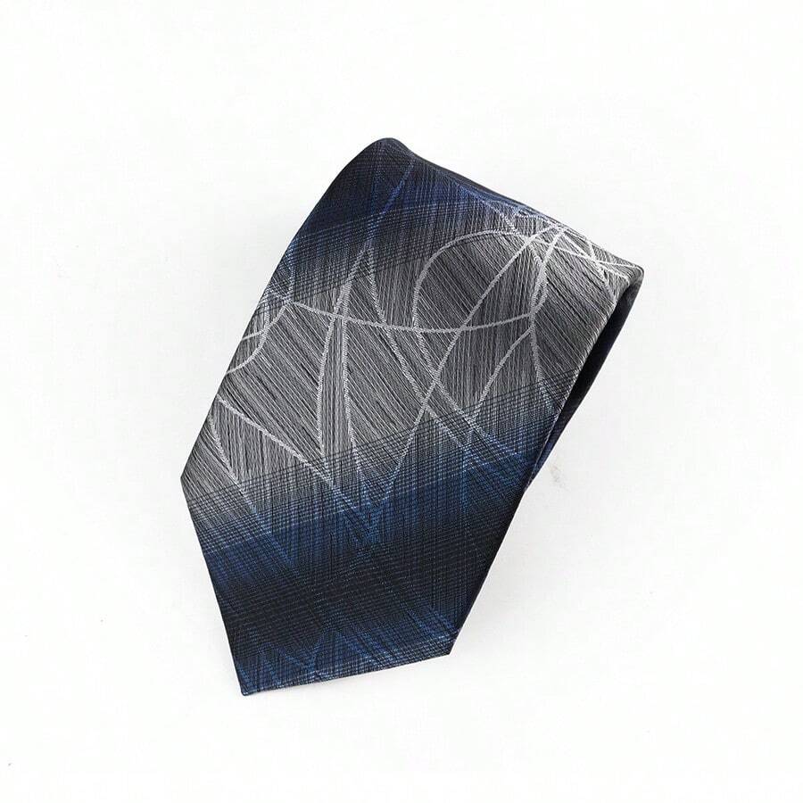 Cravată casual bărbătească de 8 cm - Poliester gri cu linii neregulate gri deschis și twill albastru degradat, versatilă și premium