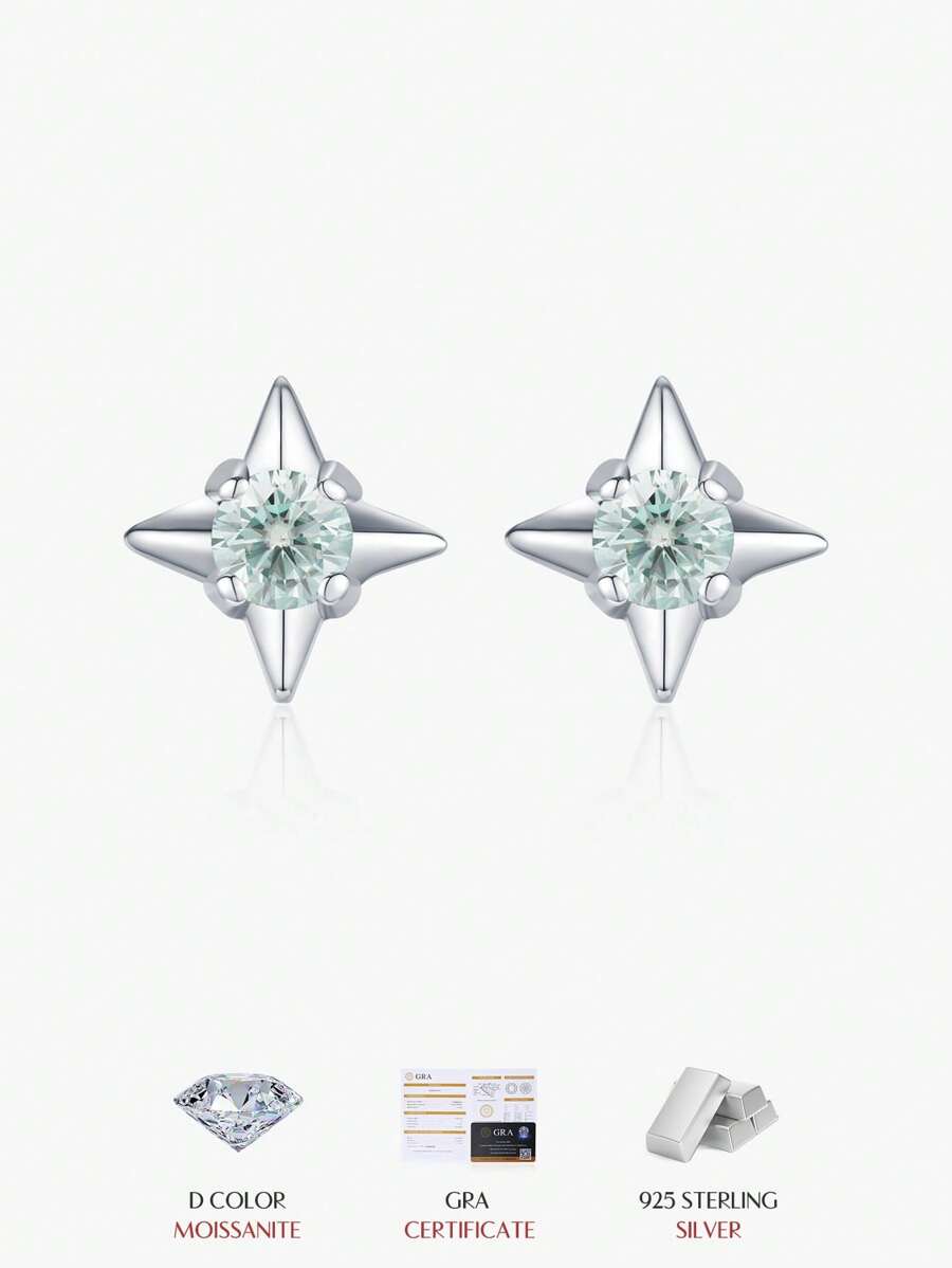 MODIAN Pendientes de aro de plata de ley 925 con moissanita de color D y claridad para mujer, joyería fina elegante para fiesta