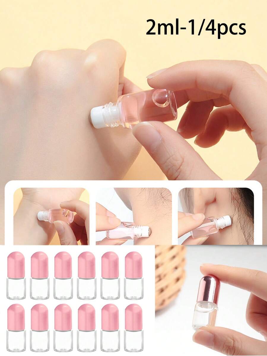 Frasco de vidro com esferas em ouro rosa, recarregável, usado para frascos de vidro transparentes de óleo essencial e perfume, utensílios de maquiagem portáteis, design elegante, frasco com tampa de rosca, design compacto, design à prova de vazamentos, muito adequado para cuidados com a pele e produtos de beleza, presentes para amantes da beleza, frascos de perfume para viagem