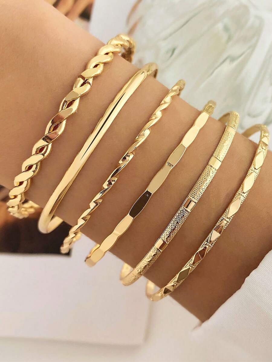Set de 6 piezas de pulseras elegantes y de moda con brillo y diseño geométrico multicapa para mujer, para uso diario
