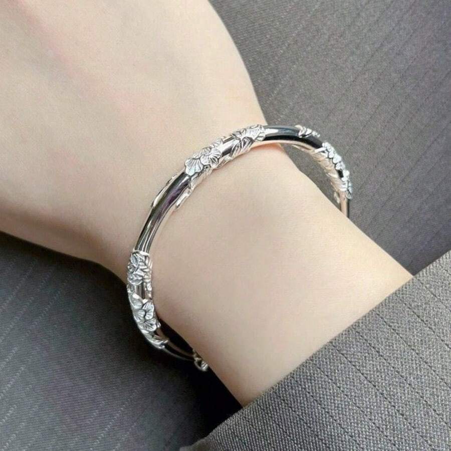 Uma elegante pulseira floral de prata 925, adequada para mulheres, estilo vintage, escolha ideal para trajes casuais e férias, presente perfeito para o Dia dos Namorados