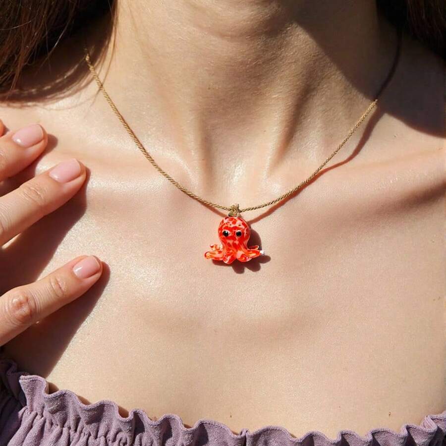 1pc Ocean Style Multicolor Knotted Small Fish, Starfish, Shell Pendant Necklace, Suitable For Everyday Wear And Holiday Gift