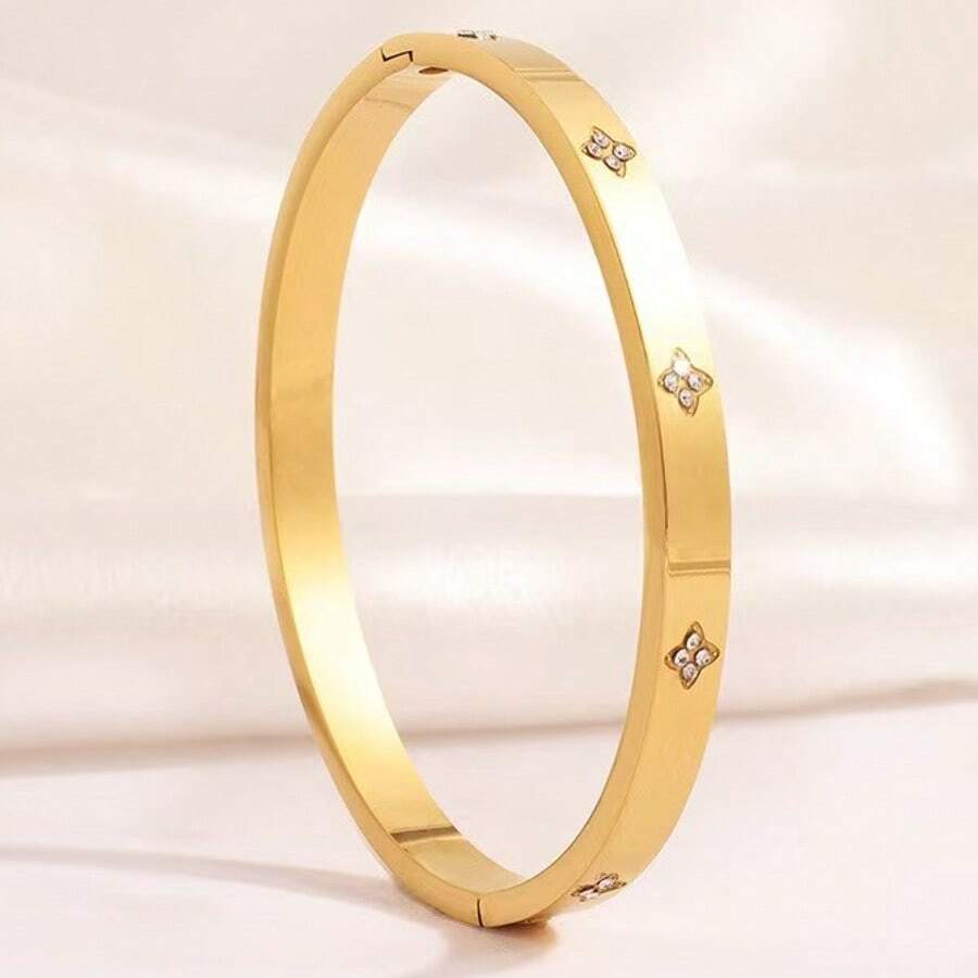 1 Stück modisches Luxus Edelstahl Armband mit kubischem Zirkonia für Frauen, geeignet für Partys, Zusammenkünfte, täglichen Gebrauch