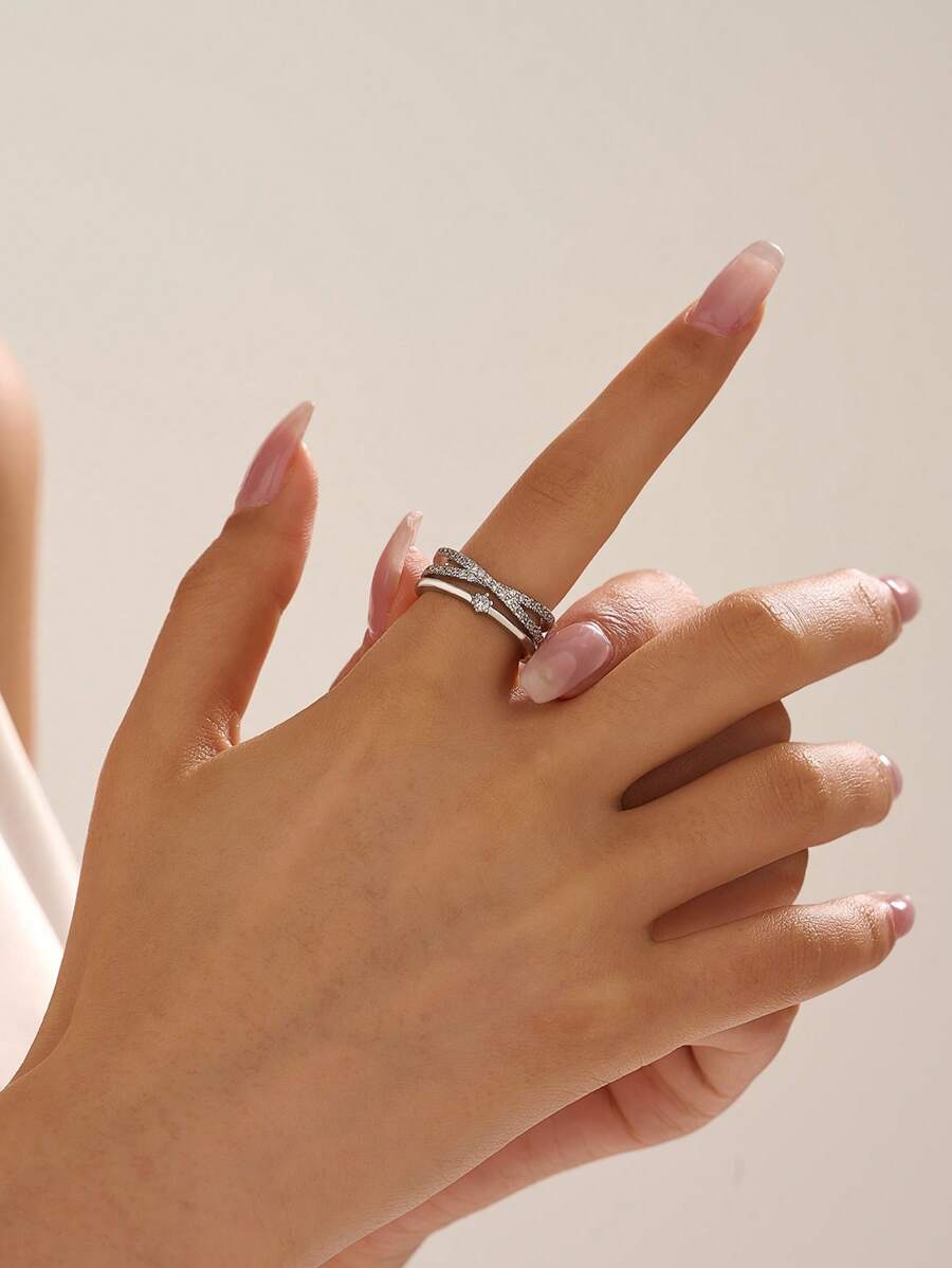 Nooxian 1 pezzo Anello regolabile da sposa, stile elegante e chic, anello di fidanzamento di lusso in rame con croce e zirconia cubica per donna