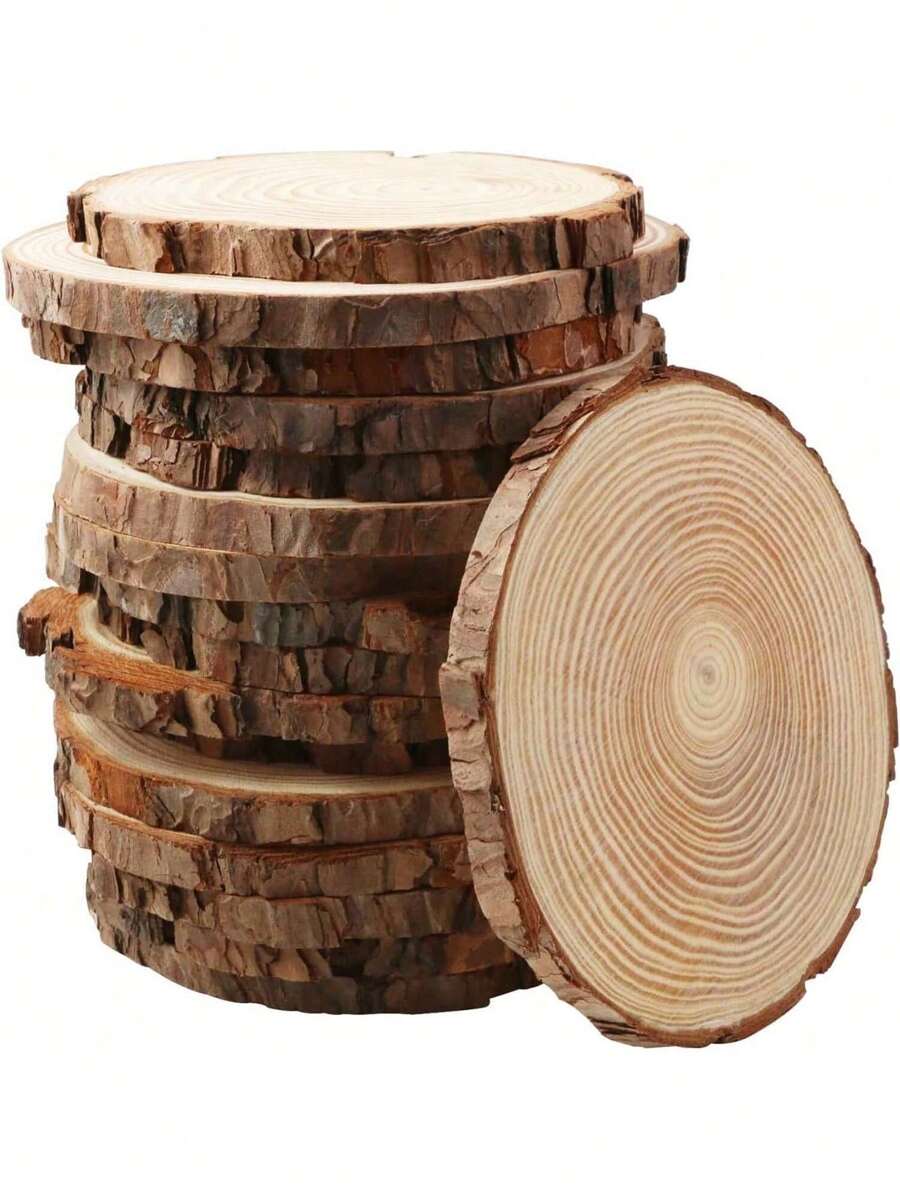 Discos de madera sin terminar con corteza de árbol, piezas de posavasos de madera, kit de artesanía de madera con círculos, adornos navideños DIY, artesanías rústicas para bodas