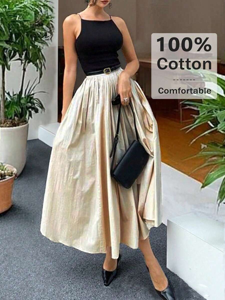 Women's Summer Vacation Dress, Casual Vacation Black Knitted Splicing Apricot Cotton And Linen Long Dress, Free Belt, A-Line Dress, Date Dress, Waist Dress, Cotton And Linen Dress, Birthday Dress, Hepburn Style Dress, Suitable For Vacation/Outing/Dating/Party/Business Casual, Summer & Spring 2025 New,Summer Dresses For Women