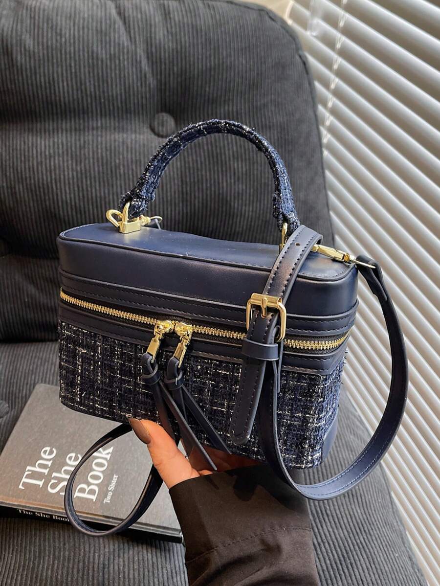 Bolso cuadrado de mujer, elegante bolso cruzado de hombro, bolso tote para teléfono y maquillaje, color azul