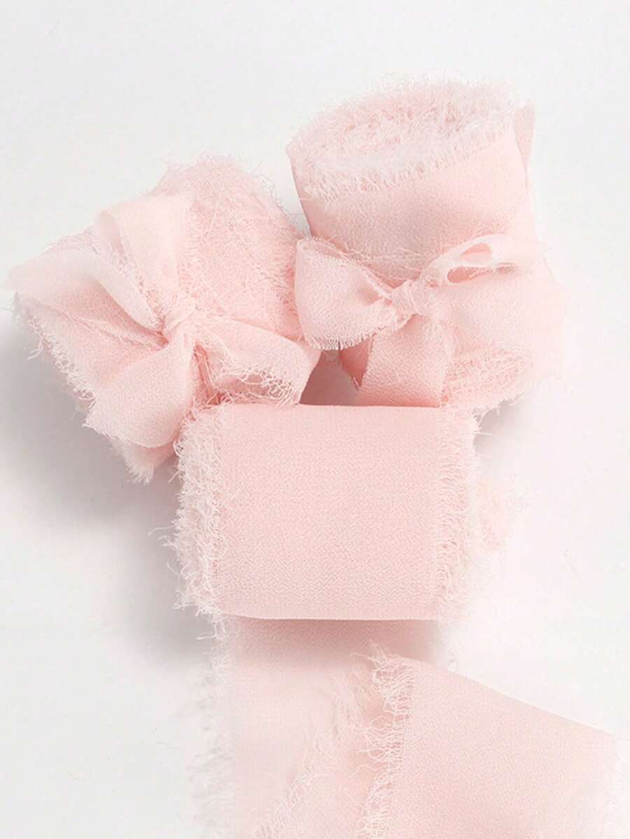 1 pieza/5 piezas Cinta de flecos de gasa 5m, envoltorios para ramos de boda, tiras de cinta de satén de estilo Ins, cinta de gasa con perlas hecha a mano, decoración de tarjetas de mariposa