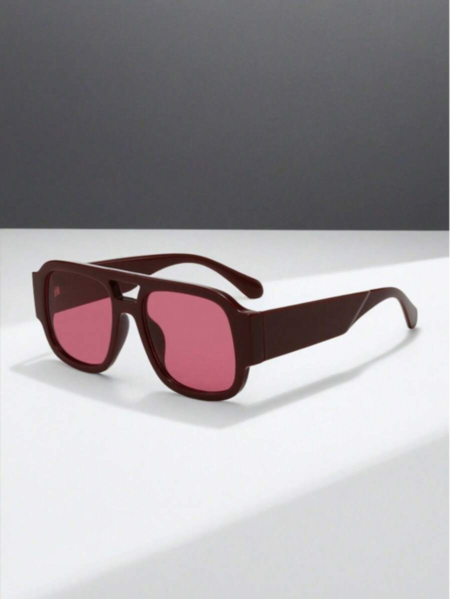 1 Paar Frauen Rot Rahmen Quadratisch Piloten Retromode Brille, geeignet für den täglichen Gebrauch und Urlaubsreisen, modisches Strandaccessoire für Sommer, , Strandutensilien, Y2K Musikfestival, Outdoor, Reise, Urlaubsnotwendigkeiten