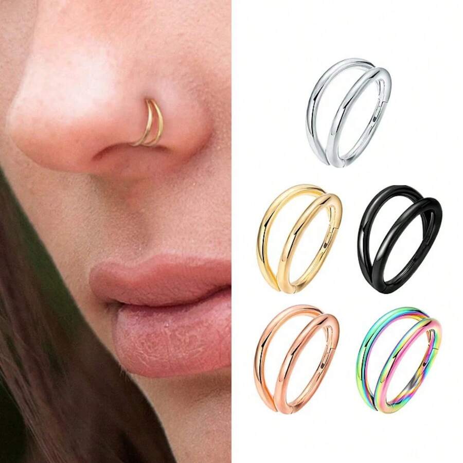 2pcs 316L Stainless Steel Double Layer Seamless Nose Rings, Hoop Nose Rings, Ear Cartilage Hoops, European&American Style