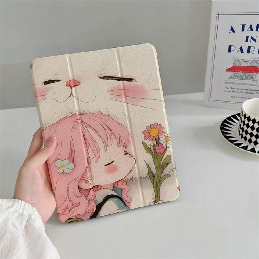 Süßes Mädchen mit Stifthalter Hülle für iPad Air 2024 Pro 11 Zoll, iPad 10. Gen 10,9 Zoll, iPad 5, 6, 7, 8, 10,2 Zoll, Air 3 10,5 Zoll, Air 5, 4, Mini 6, 5, 4