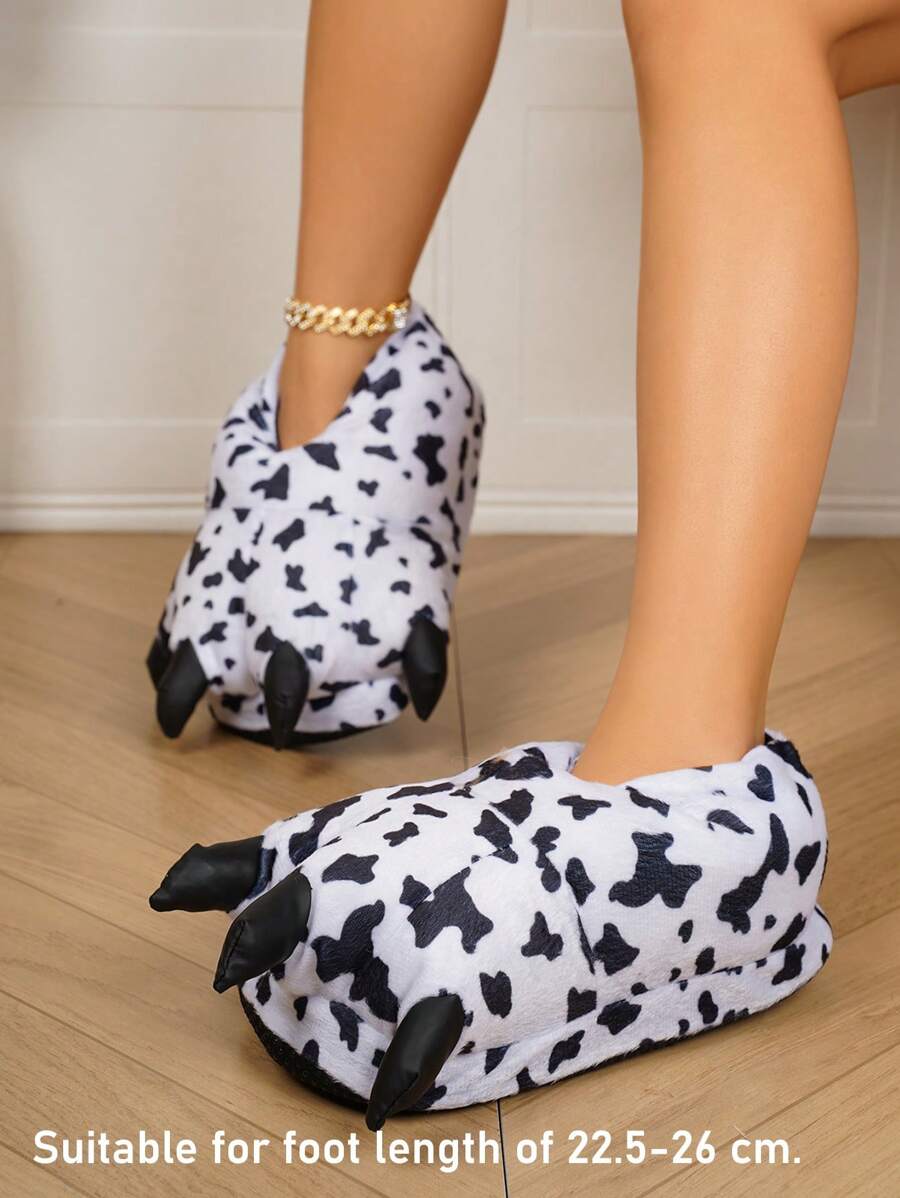 1 Pair Cartoon Cow Plush Slippers, Suitable For Feet Length 22.5-26CM, Unisex Children Indoor Home Wear, Soft Thick Warm Comfy For Autumn/Winter