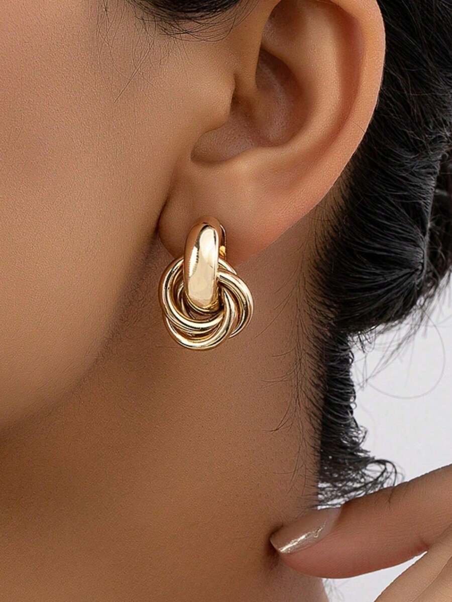 1 par de brincos geométricos de círculo duplo da moda, brincos vintage elegantes, adequados para casamentos, festas dançantes, festivais de música e feriados