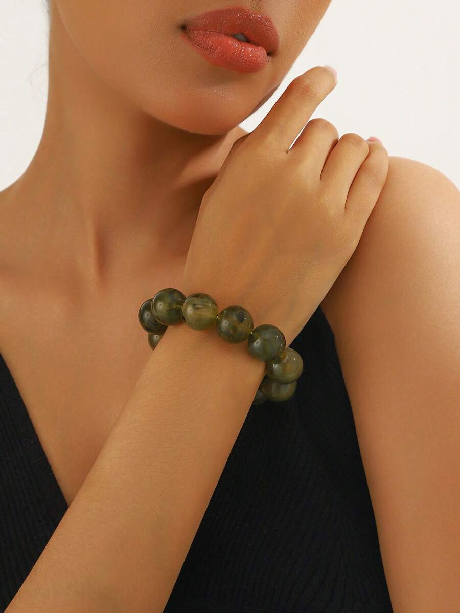 1pc Boho Round Geometric Plastic Cloud Beaded Elastic Bracelet For Women, Holiday & Daily Use Gift