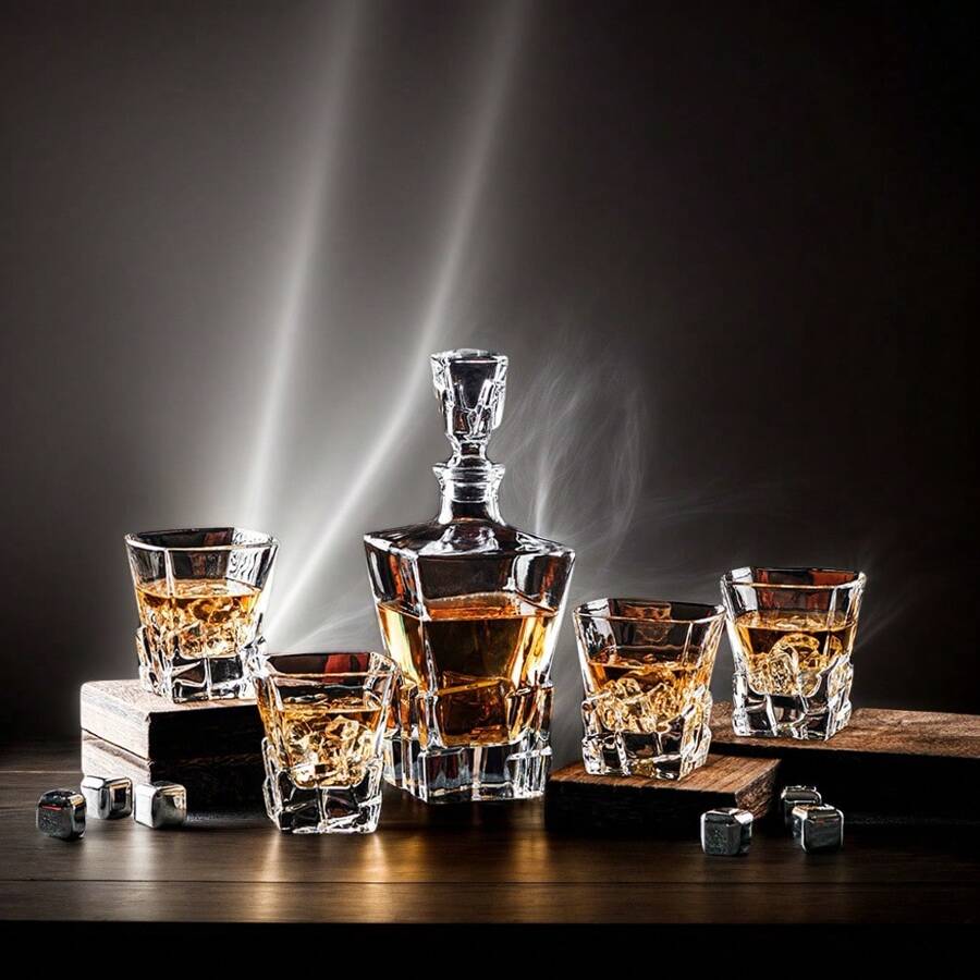 5 pièces Set de carafe à whisky de 750 ml/300 ml de design créatif en forme d'iceberg. Ensemble de verrerie de luxe et élégante pour le whisky, idéal pour le brandy, le rhum, la tequila, la vodka. Utilisation à la maison, dans les bars et fêtes. Cadeau parfait pour le père, le mari ou le petit ami.