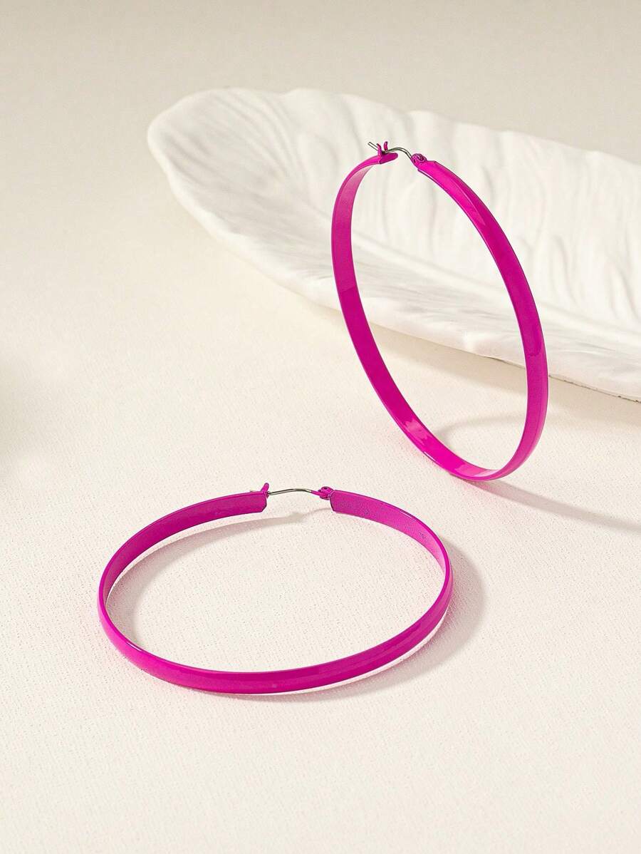 1 Pair Stylish Exaggerated Fuchsia Hoop Earrings, Minimalist European American Design, Suitable For Women Daily Wear