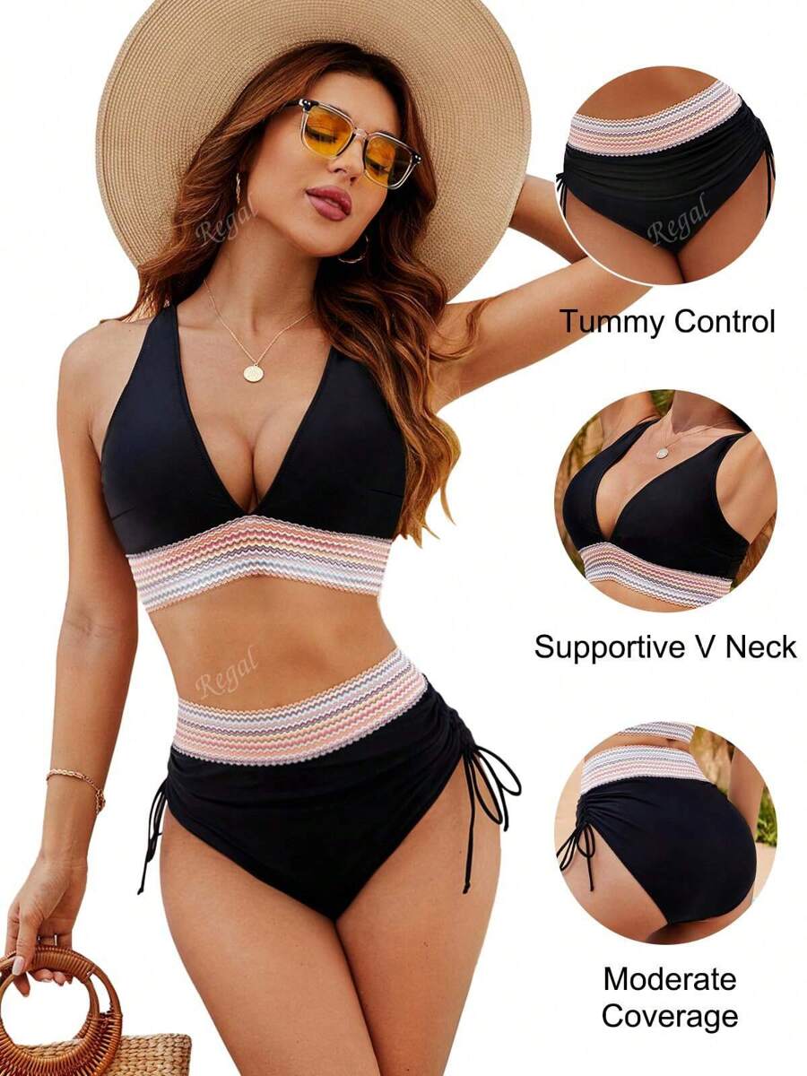 Ensemble de bikini d'été pour femmes avec couleurs contrastées et coupe sexy