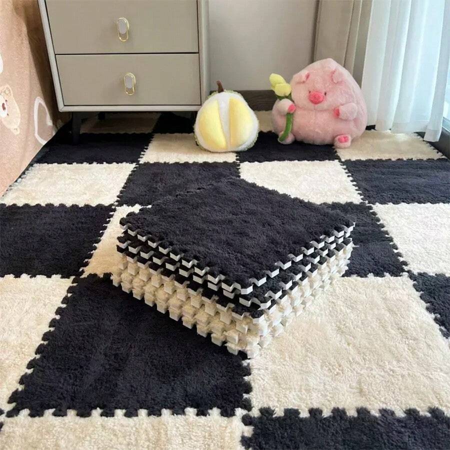 Soft EVA Foam Mats Fluffy Area Rugs 8-Piece Set, 30x30cm, 10mm Thickness Protective Floor Tiles Exercise Play Mat For Children Kids Room Modular Design Warm & Insulating, Noise-Reducing, Antibacterial & Deodorizing, Machine Washable