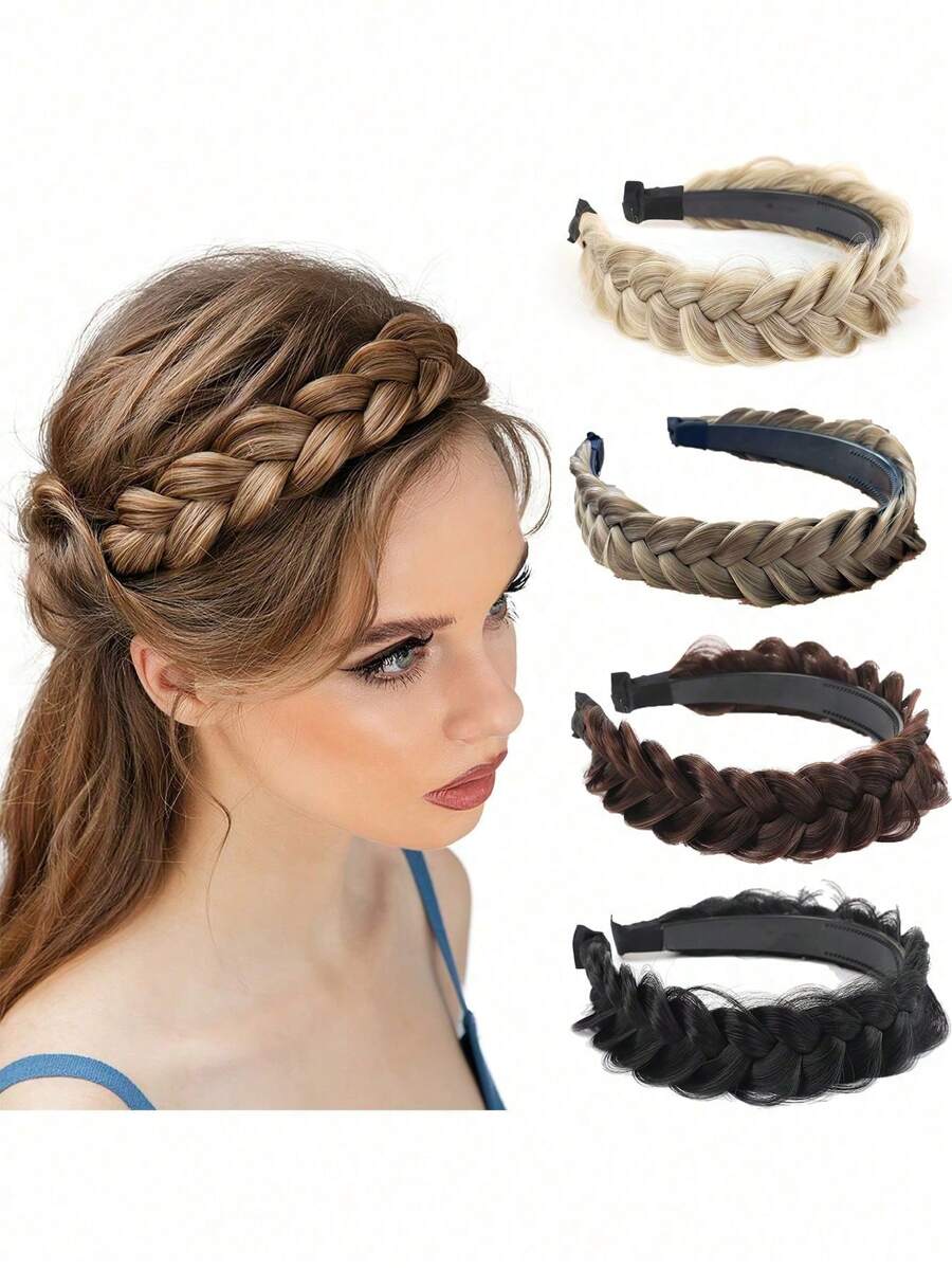 1 szt. Elegancka opaska na głowę z peruką w stylu boho, antypoślizgowy wzór zębów, dodatek do włosów dla kobiet, opaska na włosy, diadema