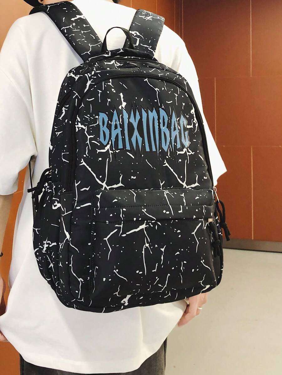 Casual Large Capacity Letter Print Contrast Color Multi-Pocket Functional Backpack, Unisex College Style Student Bookbag, Suitable For School, Classes, Shopping, Travel, Back To School Season
